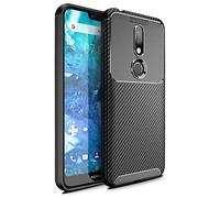 NALIA Coque Silicone Compatible avec Nokia 7.1 (2018), Look Carbone Housse Protection Cover Ultra-Fine Etui, Incassable Mince Telephone Portable Gel Case Slim Bumper Anti-Choc Souple Facile - Noir