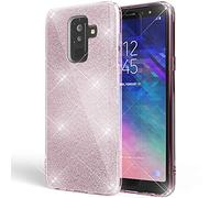 NALIA Coque Silicone Compatible avec Samsung Galaxy A6 Plus, Fine Glitter Housse Protection Slim Case Paillettes Cover Souple Résistant, Incassable Bling Etui Strass Bumper Mince, Couleur:Pink Rose