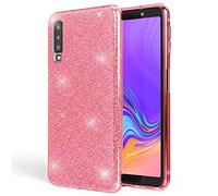 NALIA Coque Silicone Compatible avec Samsung Galaxy A7 2018, Fine Glitter Housse Protection Slim Case Paillettes Cover Souple Résistant Incassable Bling Etui Rigide Strass Bumper, Couleur:Pink Rose