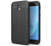 NALIA Coque Silicone Compatible avec Samsung Galaxy J3 2017, Aspect Cuir Ultra-Fine Housse Protection Cover Slim Premium Etui Résistant, Mince Telephone Portable Case Smart-Phone Bumper Souple - Noir