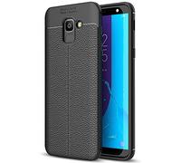NALIA Coque Silicone Compatible avec Samsung Galaxy J6 2018, Aspect Cuir Ultra-Fine Housse Protection Cover Slim Premium Etui Résistant Mince Telephone Portable Case Smart-Phone Bumper Souple - Noir
