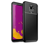 NALIA Coque Silicone Compatible avec Samsung Galaxy J6 2018, Look Carbone Housse Protection Cover Ultra-Fine Etui, Incassable Mince Telephone Portable Gel Case Slim Bumper Anti-Choc Souple - Noir