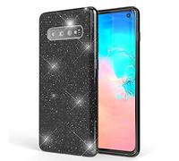 NALIA Coque Silicone Compatible avec Samsung Galaxy S10, Fine Glitter Housse Protection Slim Case Paillettes Cover Souple Résistant Incassable Bling Etui Rigide Strass Bumper, Couleur:Noir
