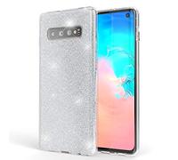 NALIA Coque Silicone Compatible avec Samsung Galaxy S10, Fine Glitter Housse Protection Slim Case Paillettes Cover Souple Résistant Incassable Bling Etui Rigide Strass Bumper, Couleur:Argent