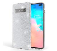 NALIA Coque Silicone Compatible avec Samsung Galaxy S10 Plus, Fine Glitter Housse Protection Slim Case Paillettes Cover Souple Résistant Incassable Bling Etui Rigide Strass Bumper, Couleur:Argent