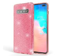 NALIA Coque Silicone Compatible avec Samsung Galaxy S10 Plus, Fine Glitter Housse Protection Slim Case Paillettes Cover Souple Résistant Incassable Bling Etui Rigide Strass Bumper, Couleur:Pink Rose