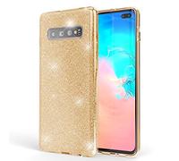 NALIA Coque Silicone Compatible avec Samsung Galaxy S10 Plus, Fine Glitter Housse Protection Slim Case Paillettes Cover Souple Résistant Incassable Bling Etui Rigide Strass Bumper, Couleur:Gold Or
