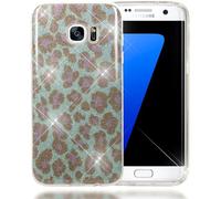 NALIA Coque Silicone Compatible avec Samsung Galaxy S7 Edge, Ultra-Fine Glitter Léopard Housse Protection Slim Case Paillettes Cover Souple, Bling Etui Strass Telephone Bumper Mince - Turquoise Bleu
