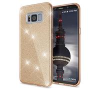 NALIA Coque Silicone Compatible avec Samsung Galaxy S8, Fine Glitter Housse Protection Case Paillettes Cover Souple Résistant, Incassable Bling Etui Rigide Strass Bumper Mince, Couleur:Gold Or