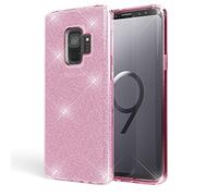 NALIA Coque Silicone Compatible avec Samsung Galaxy S9, Fine Glitter Housse Protection Slim Case Paillettes Cover Souple Résistant, Incassable Bling Etui Rigide Strass Bumper Mince, Couleur:Pink Rose