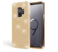 NALIA Coque Silicone Compatible avec Samsung Galaxy S9, Fine Glitter Housse Protection Slim Case Paillettes Cover Souple Résistant, Incassable Bling Etui Rigide Strass Bumper Mince, Couleur:Gold Or