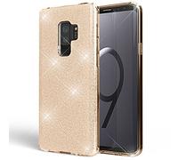 NALIA Coque Silicone Compatible avec Samsung Galaxy S9 Plus, Fine Glitter Housse Protection Slim Case Paillettes Cover Souple Résistant, Incassable Bling Etui Strass Bumper Mince, Couleur:Gold Or