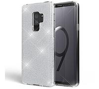 NALIA Coque Silicone Compatible avec Samsung Galaxy S9 Plus, Fine Glitter Housse Protection Slim Case Paillettes Cover Souple Résistant, Incassable Bling Etui Strass Bumper Mince, Couleur:Argent