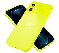 NALIA Coque Silicone Néon pour iPhone 12 - Couleur Signal Éclatante & Lentille - Vibe (Housse Transparente) - Marque Allemande, Couleur:Jaune