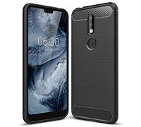 NALIA Coque Silicone pour Nokia 7.1 (2018) - Antidérapant & Mat - Vortex (Aspect Brossé & Design Carbone) - Marque Allemande