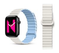 NALIA Core Bracelet Magnétique Compatible avec Apple Watch Series Ultra/SE/10/9/8/7/6/5/4/3/2/1-42/44/45/46/49mm, Bracelet Respirant en Silicone, Bracelet Sport à Rainures, Couleur:Bleu Brume Glacé