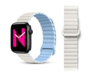NALIA Core Bracelet Magnétique Compatible avec Apple Watch Series Ultra/SE/10/9/8/7/6/5/4/3/2/1-42/44/45/46/49mm, Bracelet Respirant en Silicone, Bracelet Sport à Rainures, Couleur:Bleu Brume Glacé