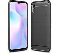 NALIA Design Handy Hülle Xiaomi Redmi 9A, Carbon Look Tasche Case Cover Bumper