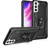 NALIA Étui à anneaux de style militaire pour Samsung Galaxy S21 FE, protection extrême antichoc robuste, anneau 360° pour fonction de rangement Noir