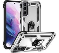 NALIA Étui à anneaux de style militaire pour Samsung Galaxy S22, Protection extrême Résistance aux chocs Robuste, Anneau 360° pour fonction de support Argent