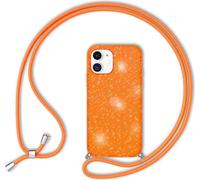 NALIA Étui à paillettes avec chaîne pour iPhone 12 mini, étui à paillettes Cordon Bling Étui orange à paillettes