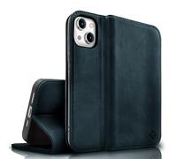 NALIA Étui à Rabat en Cuir Véritable Compatible avec iPhone 15 Coque, 360-Degrés Housse avec Protection RFID Fonction De Support Porte-Cartes, Flip Case Anti-Choc Resistant, Couleur:Bleu Foncé
