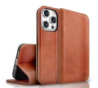 NALIA Étui à Rabat en Cuir Véritable Compatible avec iPhone 15 Pro Max Coque, 360-Degrés Housse avec Protection RFID Fonction De Support Porte-Cartes, Flip Case Anti-Choc, Couleur:Marrone