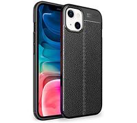 NALIA Étui Aspect Cuir Compatible avec iPhone 13 Mini Coque, Case en Silicone Noir Anti-Empreintes Digitales Anti-Derapant Resistant aux Rayures Anti-Choc, Mince Housse de Protection Souple TPU Cover