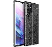 NALIA Étui Aspect Cuir Compatible avec Samsung Galaxy S22 Ultra Coque, Case en Silicone Noir Anti-Empreintes Digitales Anti-Derapant Resistant aux Rayures Anti-Choc, Mince Housse de Protection Cover
