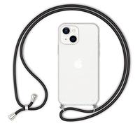 NALIA Étui avec Cordon Compatible avec iPhone 13 Coque, Transparent Hardcase & Tour de Cou Lanière, Translucide Anti-Choc Robuste Anti-Jaune, Cover Rigide & Silicone Bumper Mince, Couleur:Noir