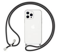 NALIA Étui avec Cordon Compatible avec iPhone 13 Pro Coque, Transparent Hardcase & Tour de Cou Lanière, Translucide Anti-Choc Robuste Anti-Jaune, Cover Rigide & Silicone Bumper, Couleur:Noir