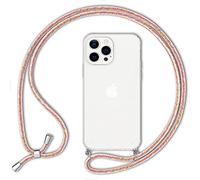NALIA Étui avec Cordon Compatible avec iPhone 13 Pro Max Coque, Transparent Hardcase & Tour de Cou Lanière, Translucide Anti-Choc Anti-Jaune, Cover Rigide & Silicone Bumper Mince, Couleur:Arc en Ciel