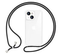 NALIA Étui avec Cordon Compatible avec iPhone 14 Coque, Transparent Hardcase & Tour de Cou Lanière, Translucide Anti-Choc Robuste Anti-Jaune, Cover Rigide & Silicone Bumper Clair, Couleur:Noir
