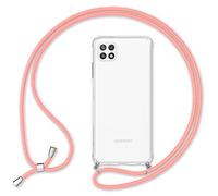 NALIA Étui avec Cordon Compatible avec Samsung Galaxy A22 5G Coque, Transparent Hardcase & Tour de Cou Lanière, Translucide Anti-Choc Anti-Jaune, Cover Rigide & Silicone Bumper, Couleur:Pink Rose