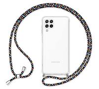 NALIA Étui avec Cordon Compatible avec Samsung Galaxy A22 Coque, Transparent Hardcase & Tour de Cou Lanière, Translucide Anti-Choc Robuste Anti-Jaune Cover Dure & Silicone Bumper, Couleur:Noir Coloré