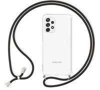 NALIA Étui avec Cordon Compatible avec Samsung Galaxy A33 Coque, Transparent Hardcase & Tour de Cou Lanière, Translucide Anti-Choc Anti-Jaune, Clear Case Rigide & Silicone Bumper, Couleur:Noir
