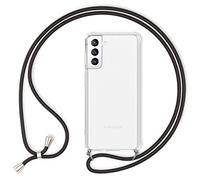 NALIA Étui avec Cordon Compatible avec Samsung Galaxy S22 Plus Coque, Transparent Hardcase & Tour de Cou Lanière, Translucide Anti-Choc Anti-Jaune, Cover Rigide & Silicone Bumper, Couleur:Noir