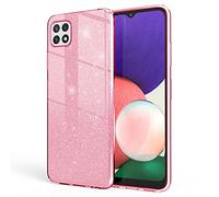 NALIA Étui Brillant Robuste Compatible avec Samsung Galaxy A22 5G Coque, Anti-Choc Scintillant Paillettes Housse de Protection Silicone Renforcé, Bling Diamant Cover Glitter Case, Couleur:Pink Rose