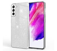 NALIA Étui Brillant Robuste Compatible avec Samsung Galaxy S21 FE Coque, Anti-Choc Scintillant Paillettes Housse de Protection Silicone Renforcé, Bling Diamant Cover Glitter Case, Couleur:Argent