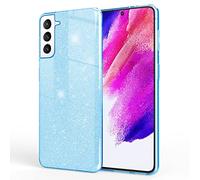 NALIA Étui Brillant Robuste Compatible avec Samsung Galaxy S21 FE Coque, Anti-Choc Scintillant Paillettes Housse de Protection Silicone Renforcé, Bling Diamant Cover Glitter Case, Couleur:Bleu Clair
