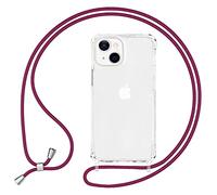 NALIA Étui Clair avec Cordon Compatible avec iPhone 13 Coque, Transparent Anti-Jaune Robuste Coins Renforcés, Housse Protection Rigide & Tour de Cou Lanière, Hardcase Protege Dure, Couleur:Rouge