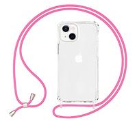 NALIA Étui Clair avec Cordon Compatible avec iPhone 13 Coque, Transparent Anti-Jaune Robuste Coins Renforcés, Housse Protection Rigide & Tour de Cou Lanière, Hardcase Protege Dure, Couleur:Pink Rose