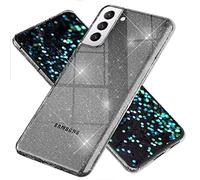 NALIA Étui Clair Brillant Compatible avec Samsung Galaxy S22 Coque, Translucide Anti-Jaune Bling Paillettes Diamant Incorporées, Housse Protection Silicone Anti-Choc Couverture, Couleur:Noir
