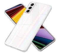 NALIA Étui Clair en Verre Trempé Compatible avec Samsung Galaxy S22 Plus Coque, Effet Arc-en-Ciel Transparent Anti-Jaune Résistant aux Rayures Tempered Glass & Silicone Bumper, Brillant Holographique