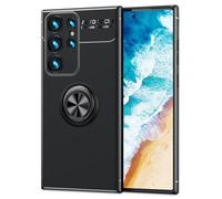 NALIA Étui Fonctionel avec Anneau Compatible avec Samsung Galaxy S24 Ultra Coque, Housse en Silicone Noir Mat Anti-Dérapant, avec Bague Pivotant à 360-Degrés, Porte-Doigts & Supports, Couleur:Noir