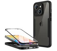 NALIA Étui Hybride Clair 360° Compatible avec iPhone 14 Plus Coque, Transparent Anti-Jaune Antidérapant, Housse Arrière Dure & Film d'Écran & Cadre Silicone Anti-Choc Noir, Protection Intégrale Cover