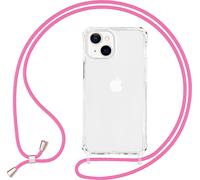 NALIA Etui hybride transparent avec chaîne pour iPhone 13 Mini, Transparent Anti-Jaune Robuste Coins Renforcés Hardcase & Cadre en Silicone, Protection antichoc & Cordon de téléphone Rose