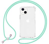 NALIA Etui hybride transparent avec chaîne pour iPhone 13 Mini, Transparent Anti-Jaune Robuste Coins Renforcés Hardcase & Cadre en Silicone, Protection antichoc & Cordon pour téléphone portable Vert M