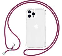 NALIA Etui hybride transparent avec chaîne pour iPhone 13 Pro Max, Transparent Anti-Jaune Robuste Coins Renforcés Hardcase & Cadre en Silicone, Protection antichoc & Cordon de téléphone Rouge