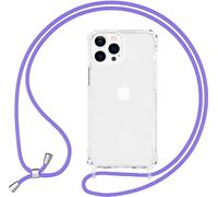 NALIA Etui hybride transparent avec chaîne pour iPhone 13 Pro Max, Transparent Anti-Jaune Robuste Coins Renforcés Hardcase & Cadre en Silicone, Protection antichoc & Cordon de téléphone Violet